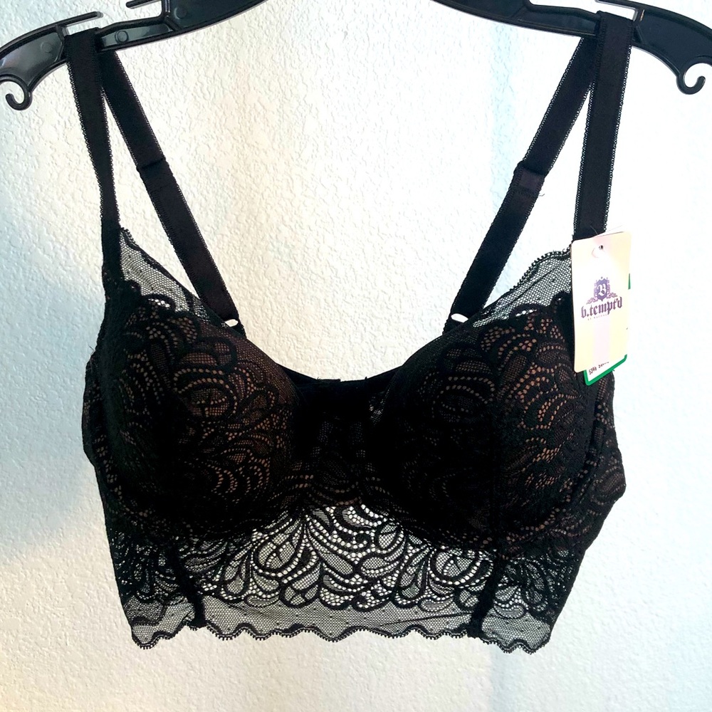 B.Tempt’d Lace Overlay Bra Black L